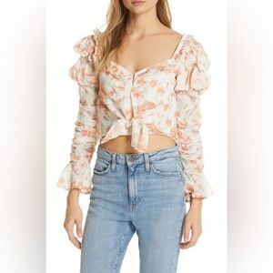 NWT Love Sam Spring Foliage Corset Top w/ Overlay, Ivory Floral